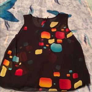 Black sheer dress shirt with back opening.